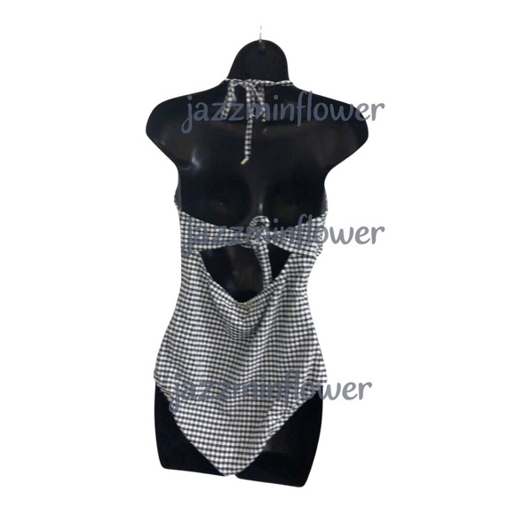 Betsey Johnson white black classic gingham print halter swimsuit size XL new - Picture 5 of 13